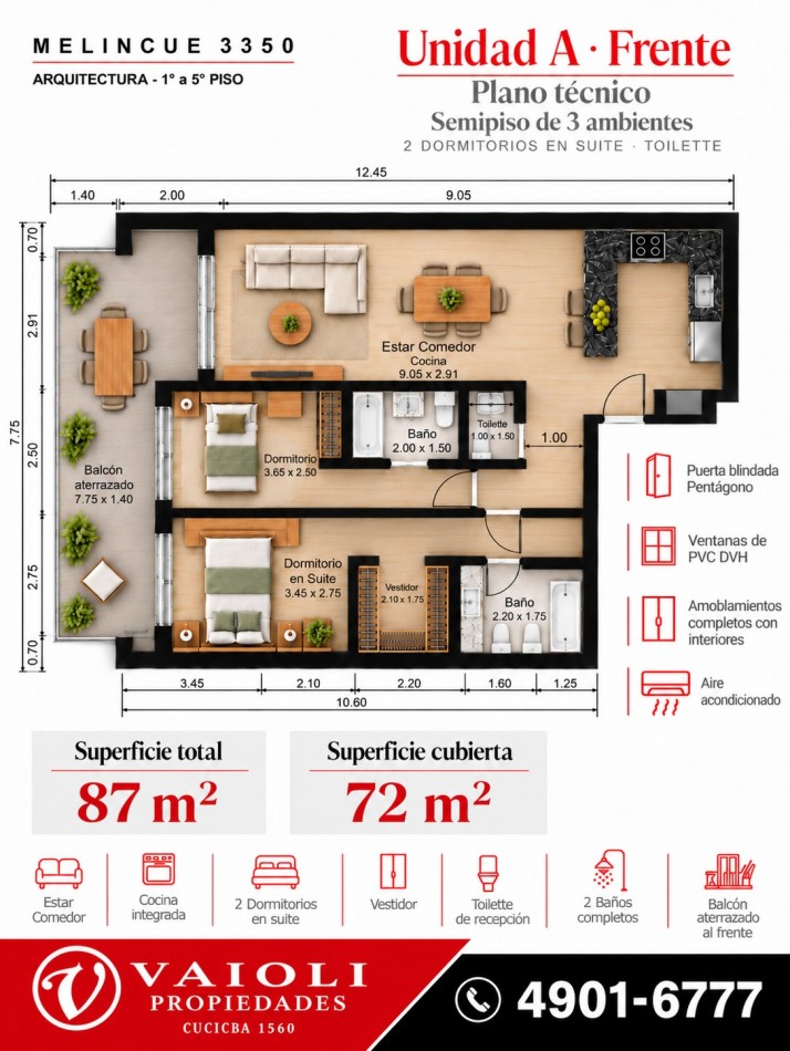 Sempiso de 3 ambientes con dormitorios en suite a estrenar - Balcon al Frente - Villa del Parque